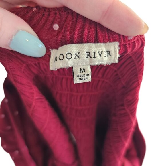 Moon River Red and White Polka Dot Blouse Sz M - Picture 5 of 6